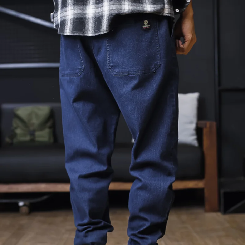 2023 New Plus Size Jeans Men's Loose Jogging Street Wear Casual Fashion Pants Knee Length Denim Pants Street Wear