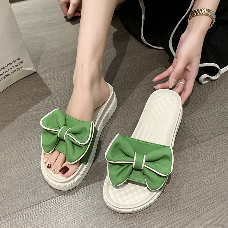 Women's Shoes 2023 Slingbacks Women's Slippers Summer Fashion Solid Color Round Toe Peep Toe Butterfly-knot Women's Slippers