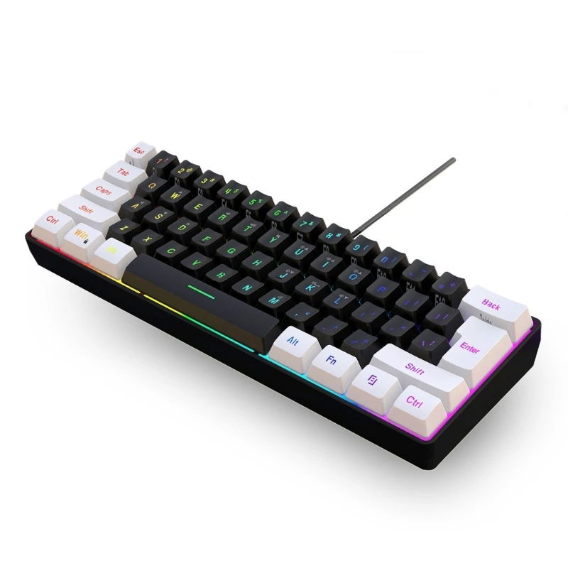 RGB Backlit Keypad Ultra-Compact Mini Keyboard Gaming Keyboard Compound Function V700WB Wired Gaming Keyboard 61Keys Multi-Color