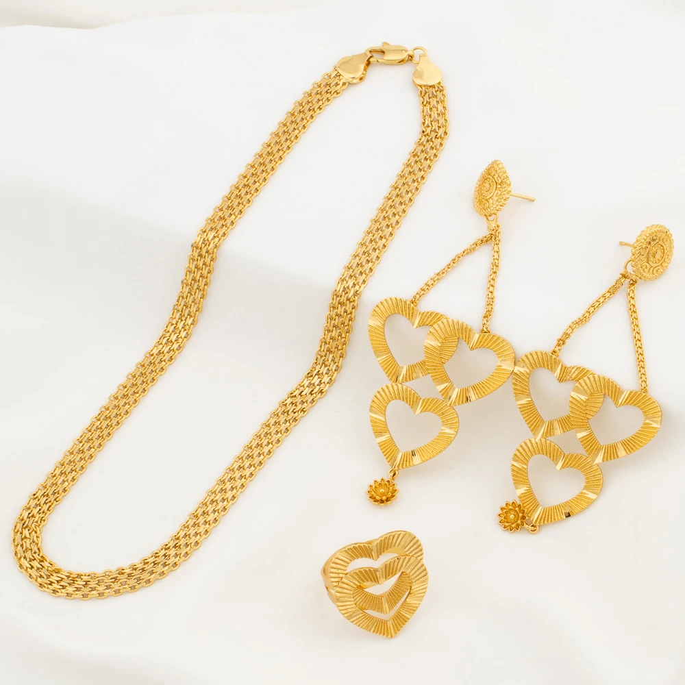 

Ювелирные наборы золотого цвета для женщин роскошное свадебное ожерелье серьги Регулируемое Кольцо Дубай Африканский банкет свадебное украшение подарки