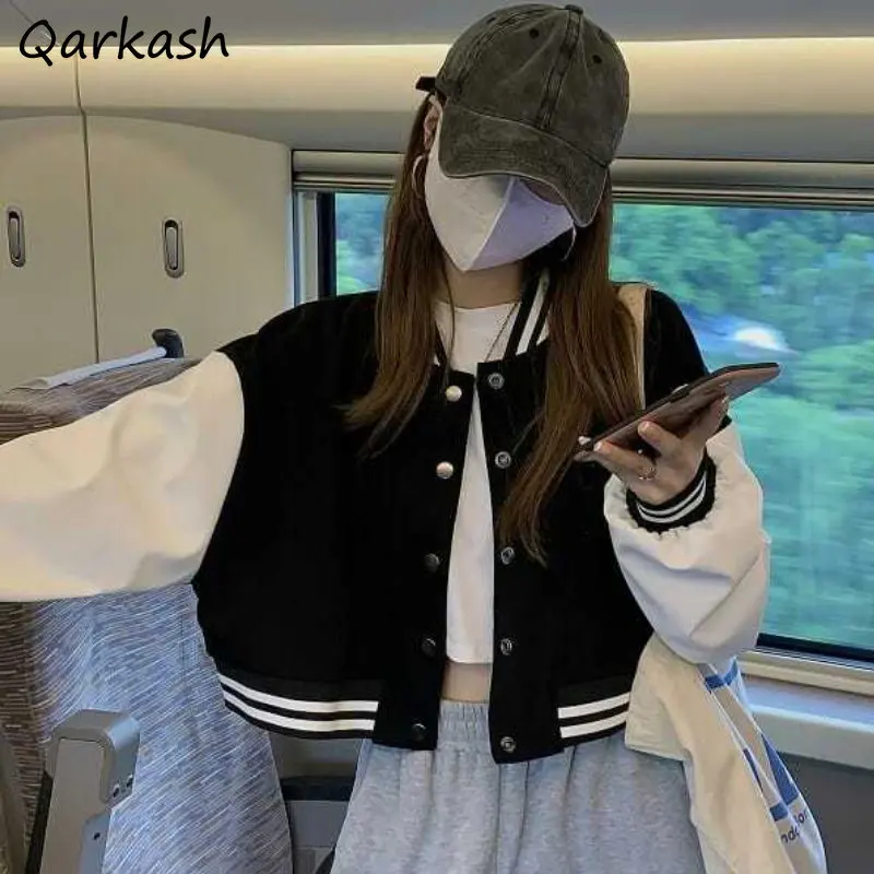 

Женская куртка в полоску, свободная укороченная Спортивная повседневная Уличная одежда, винтажная Весенняя универсальная куртка в американском стиле Ulzzang