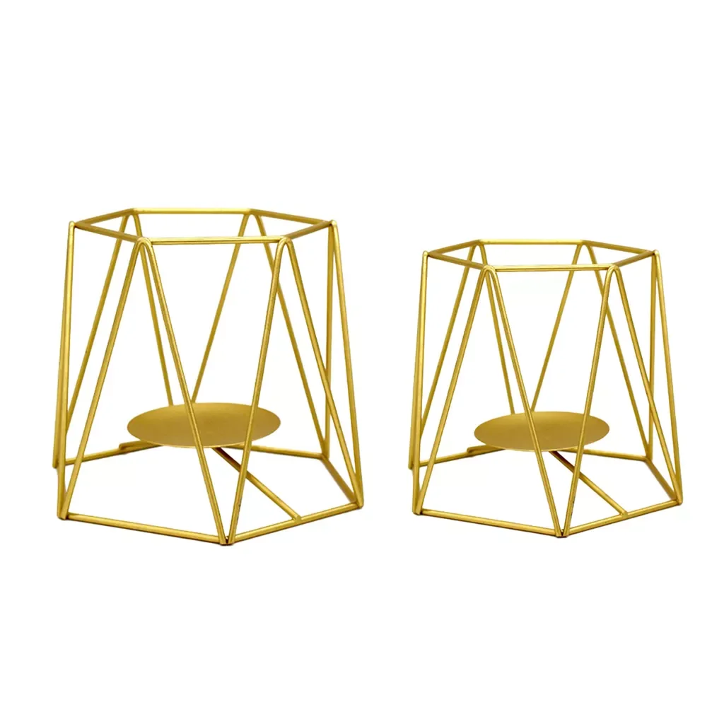 

Golden 3D Geometric Iron Candlestick Nordic Metal Tealight Candle Holder Stand Centerpieces for Wedding Party Home Decorations