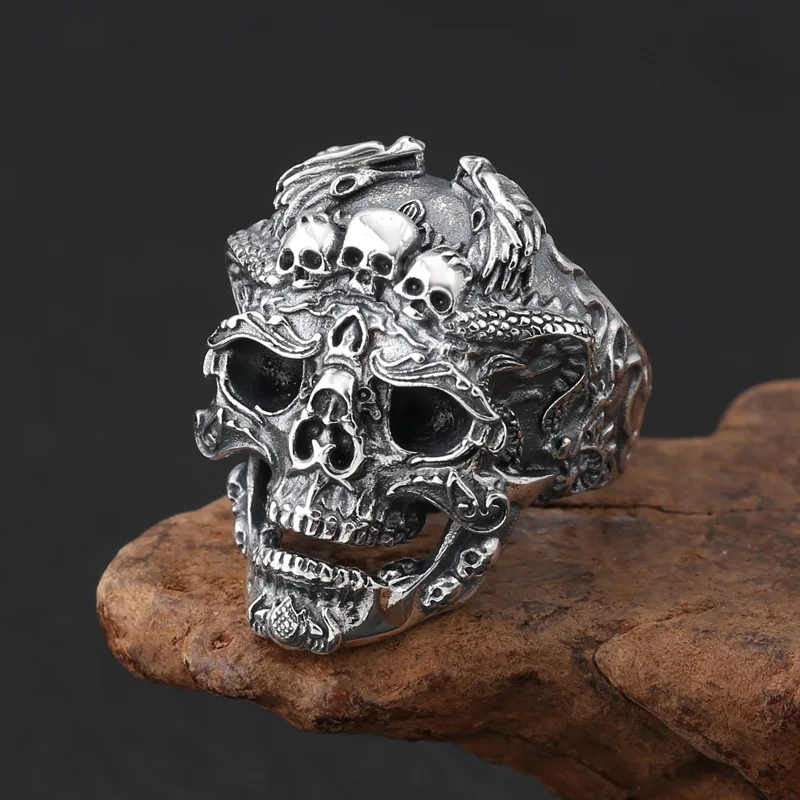 

Retro accessories thai silver exaggerated domineering skull ring for men Fashion jewelry opening adjustment trend men ring