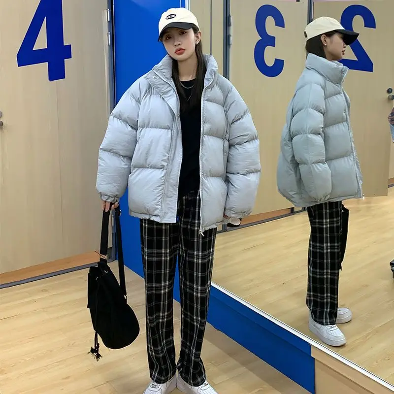 

Модная однотонная зимняя верхняя одежда с подкладкой, Женская Повседневная Свободная короткая парка со стоячим воротником, толстые теплые ...