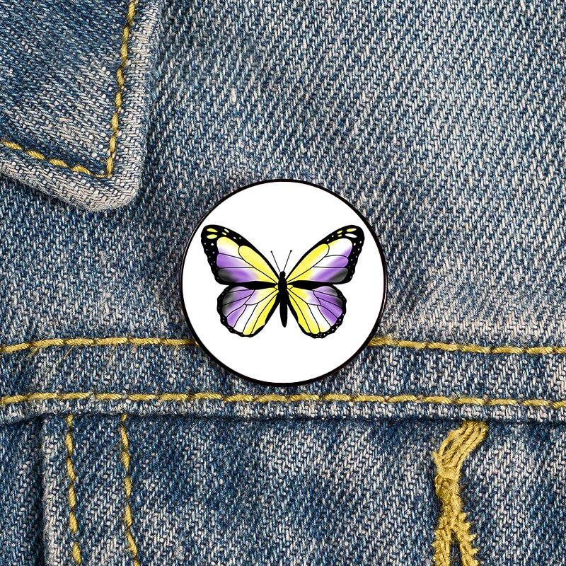 

Non Binary Pride Butterfly Pin Custom Brooches Shirt Lapel teacher tote Bag backpacks Badge Cartoon gift brooches pins for women