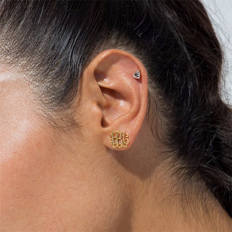 

Bohemia Monogram Earrings Customized Jewelry Stainless Steel Round Heart Initials Personalized Stud Earrings Women Fashion