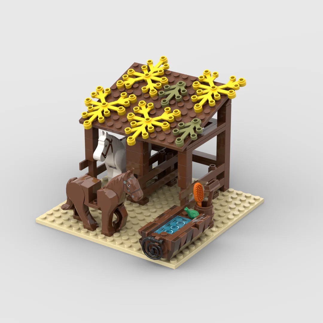 Buildmoc идеи ферма лошадь стабильный резервуар для воды набор игрушек с животными MOC