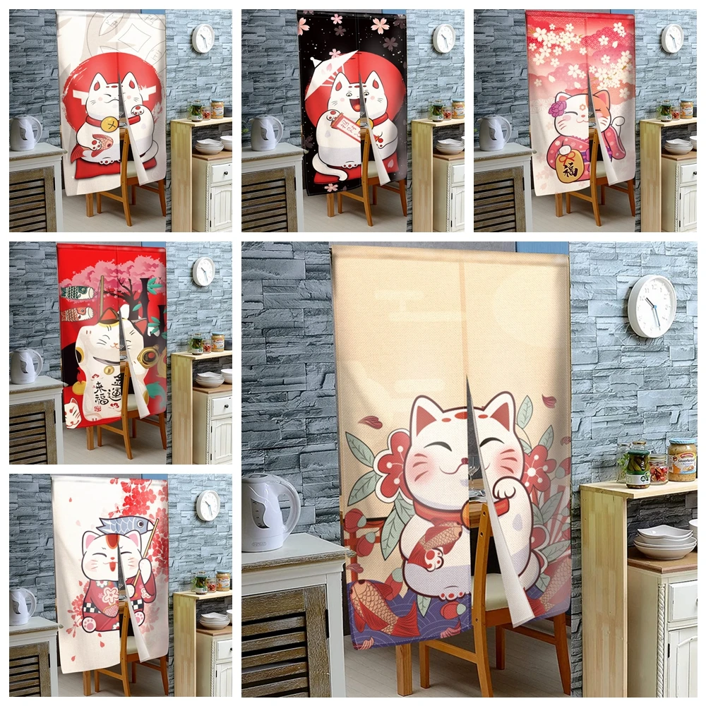 

Japanese Door Curtain Lucky Cat Half-Curtain Kitchen Sushi Izakaya Entrance Decoration Partition Children Room Hanging Curtains