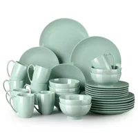 16/32/48-Piece Grass Green Ceramic Porcelain Dinnerware Dinner Set with Dinner Plate,Dessert Plate,Bowl,Mug Set