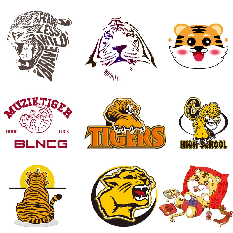 

Cartoon Tiger Iron on Patches Heat Transfer Designs Clothing Thermoadhesive Patches Fusible Patch Cute Diy Animals Sticker