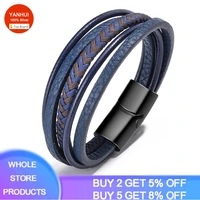 fashion bohemia soft blue wrist belt multilayer braided bracelet for men women comfortable genuine leather bangles wrap bracelet