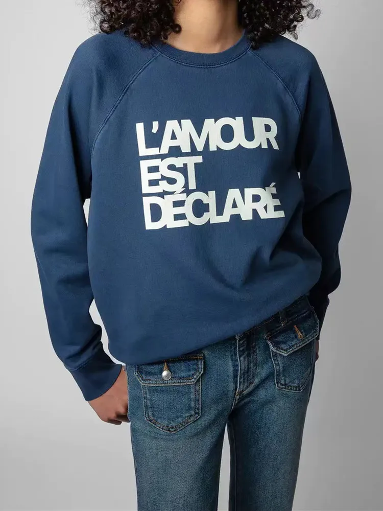 

Women Sweatshirt Letter Raglan Sleeves Back Wing Printed Casual Pullover