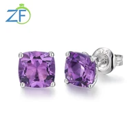 gz zongfa genuine 925 sterling silver studs earring for women 2 7ct natural amethyst 7mm gemstone earrings fine jewelry gift