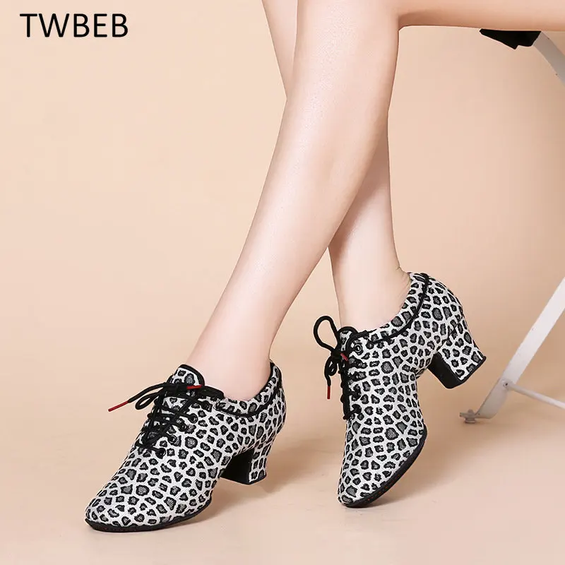 

Women Tango/Latin Dance Shoes Soft Bottom Leopard Print Modern Salsa Dancing Shoes for Girls Ladies 3cm-5cm Heels