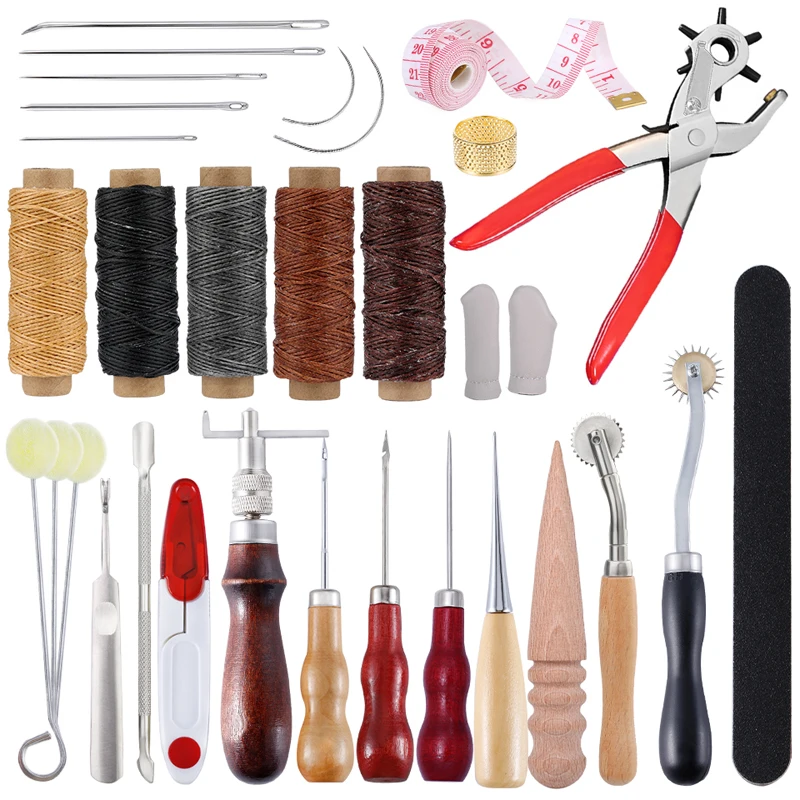 Профессиональный набор инструментов MIUSIE для кожевенного ремесла, искусственная кожа, набор инструментов для шитья, перфорации, резьбы, набор инструментов «сделай сам»