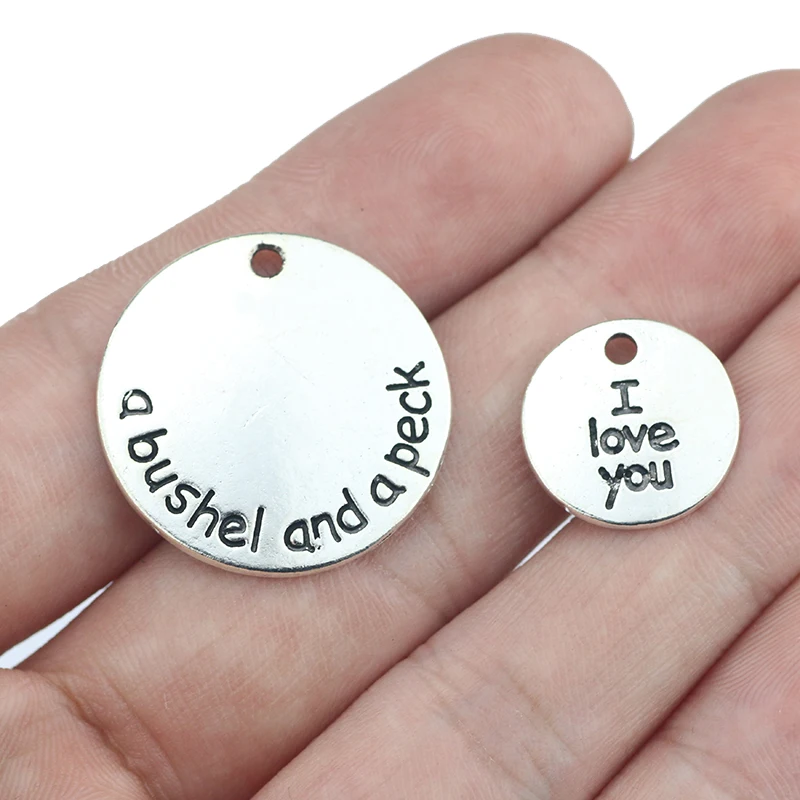 

4 Sets DIY Alloy Antique Silver Plated Round Disc Letter Charms Set a bushel and a peck Ｍatch i love you Small Charm　
