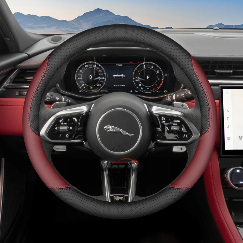 Фото Кожаный чехол на руль автомобиля для Jaguar XJ XF XE E-pace F-pace X-type XK I-pace S-type X350, аксессуары для интерьера 2025 №2