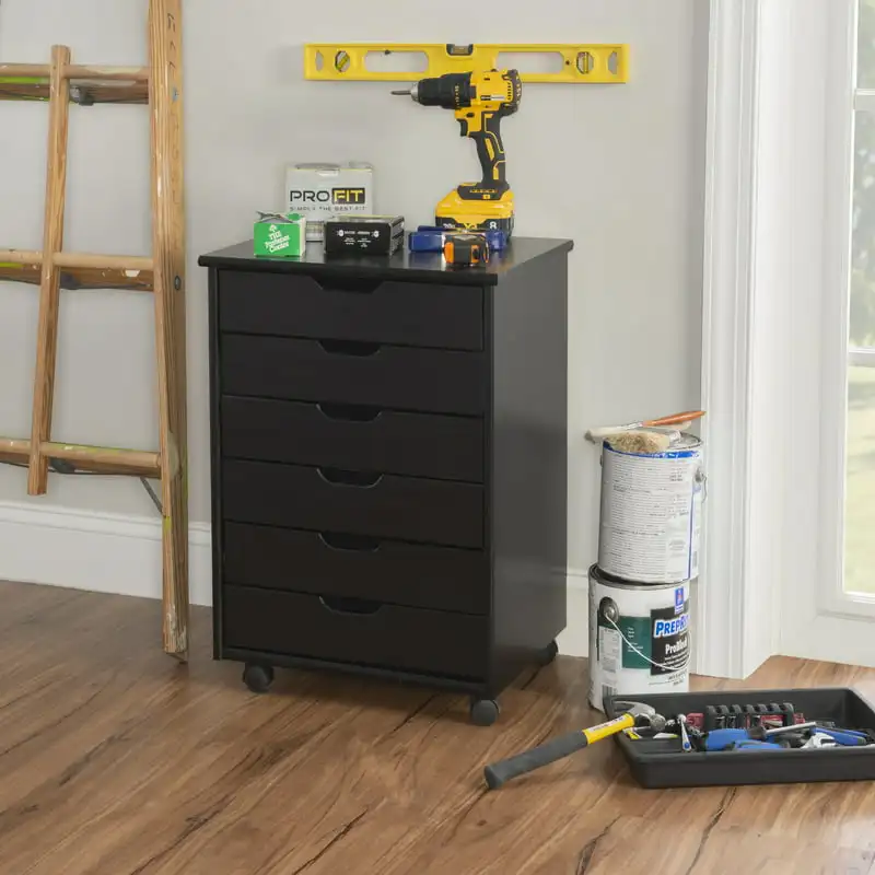 

6-rawer Wide Rolling Storage Cart, Black
