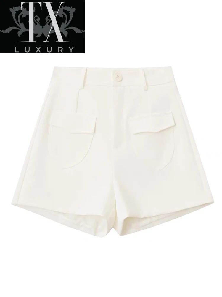 

2022 Summer Shorts Women Korean Fashion Casual Solid Button High Waist Office Lady Wide-leg Oversize All-Match Simple Short New