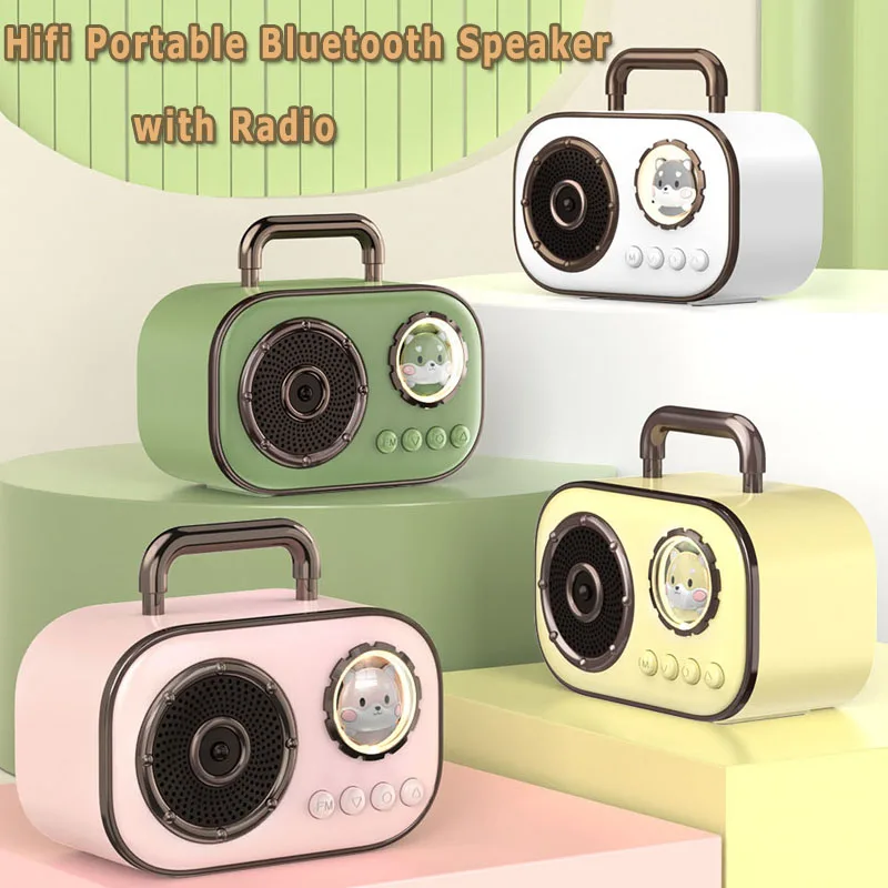 

Mini Portable Bluetooth Speaker Hifi Retro Bluetooth5.3 Sound Box Subwoofer with FM Radio Ambient Light Support TF Card USB AUX