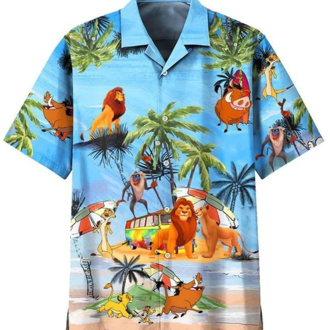 

The Lion King Simba Hawaiian Shirt Men's Women's Short Sleeve Button Up Shirt Disney Hawaiian Shirt Casual Vacation Beach Shirt