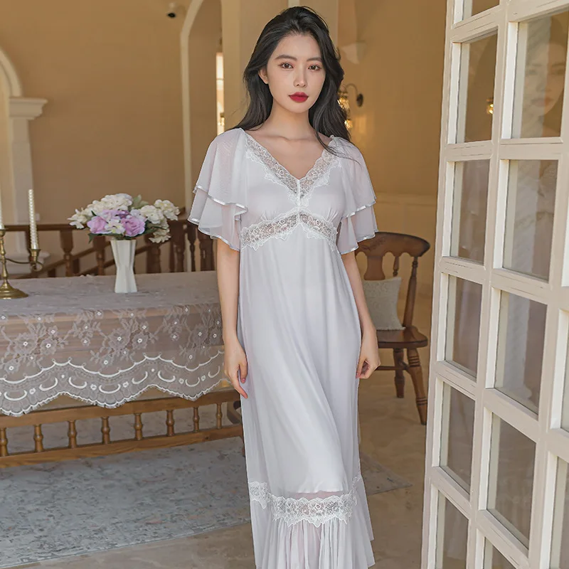 New princess style nightdress sweet lace modal pajamas women sexy nightwear sleeping dress