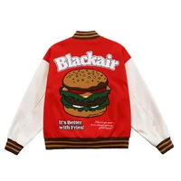 varsity jacket men red oversize bomer baseball jackets pu leather sleeve b letter hamburger embroid spring autumn baggy coats
