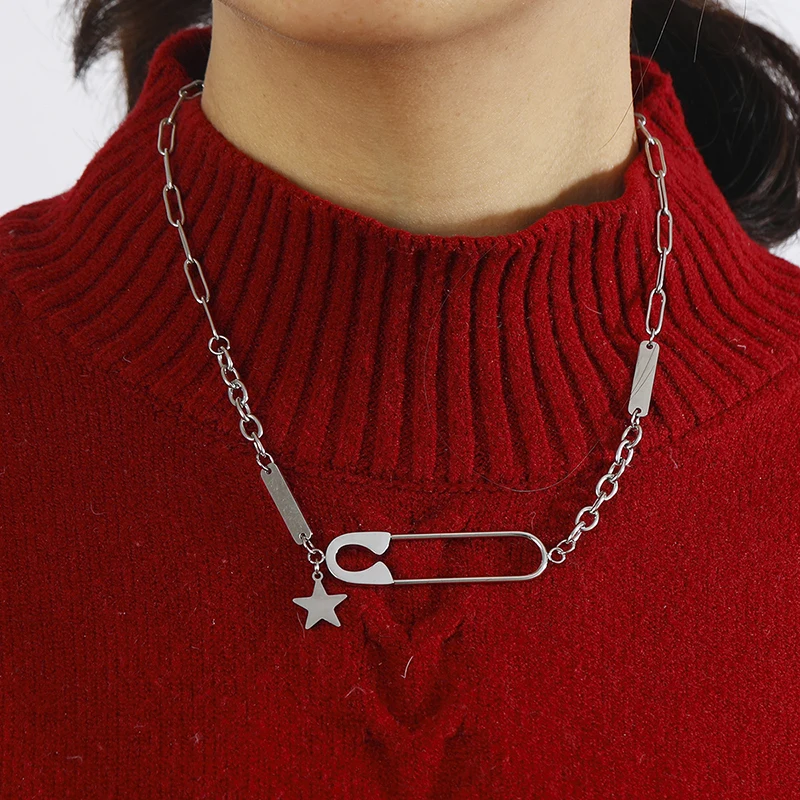 

Fashion Trend Exquisite Pin Star Women Stainless Steel Necklace Personality Party Birthday Girl Necklace Jewelry Gift