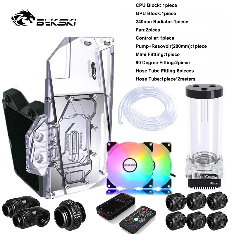

Bykski PC Split Water Cooling Kit Soft Tube,CPU+GPU Cooler Hose Set,Block+Pump Reservoir +Radiator+Fitting+Tube+Fans+Controller