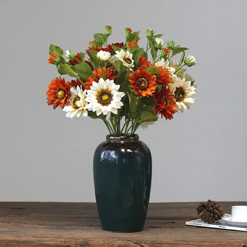 66 см искусственный цветок 5 головок подсолнечник четырехцветный подсолнух