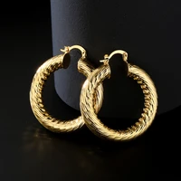 18k gold plated round big hoop earrings for women french twisted handmade circle earrings jewelry