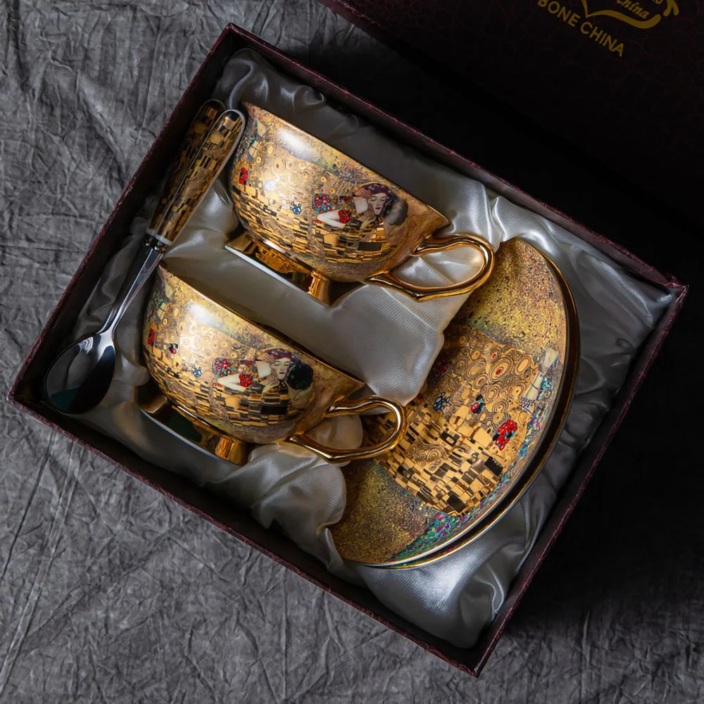 

220ml Anglicism Royal Bone China Coffee Cup Saucer Egyptian Couple European Ceramic Retro Afternoon Tea Cups Gift Set Wholesale