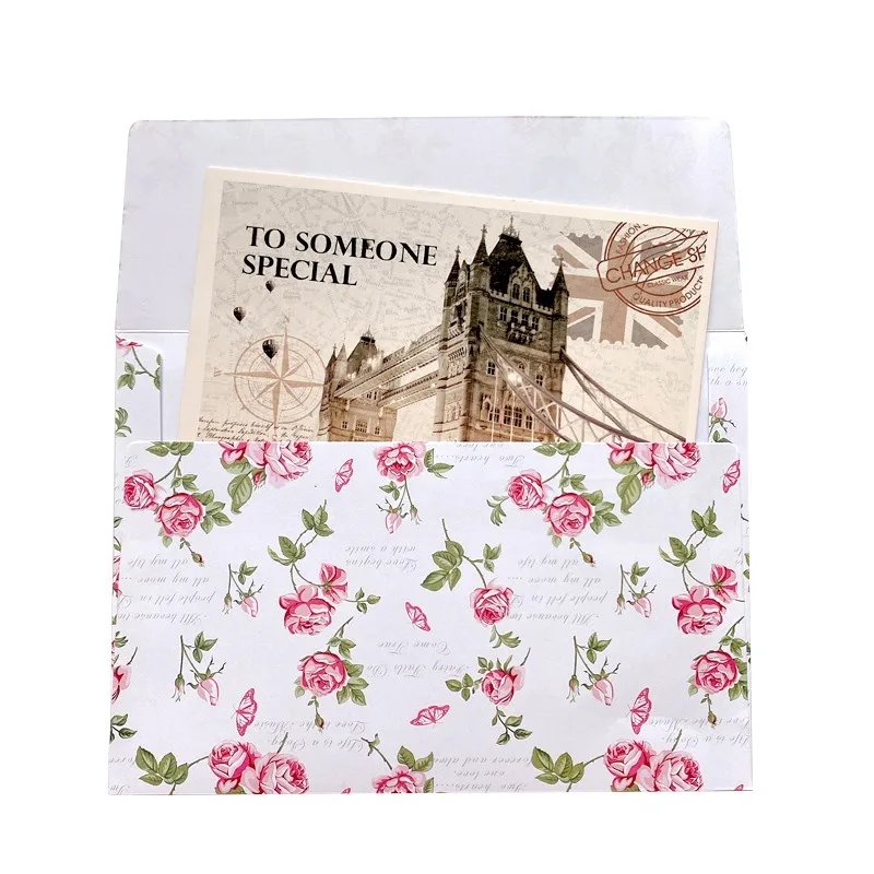 

50pcs Envelope European Rose Garden Student Stationery Office Supplies For DIY Postcard Card Storage Wedding Invitation Gift