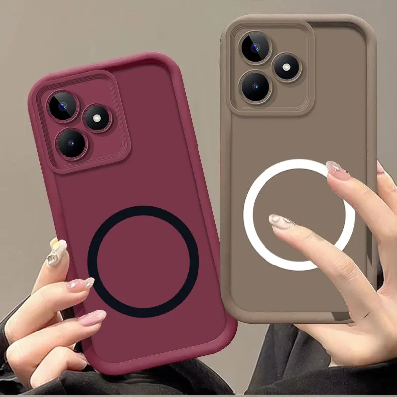 For Realme C51 C61 C63 C53 Case With Wireless Magnetic Sticker Full Package Soft Silicon Phone C65 C67 C55 Funda |