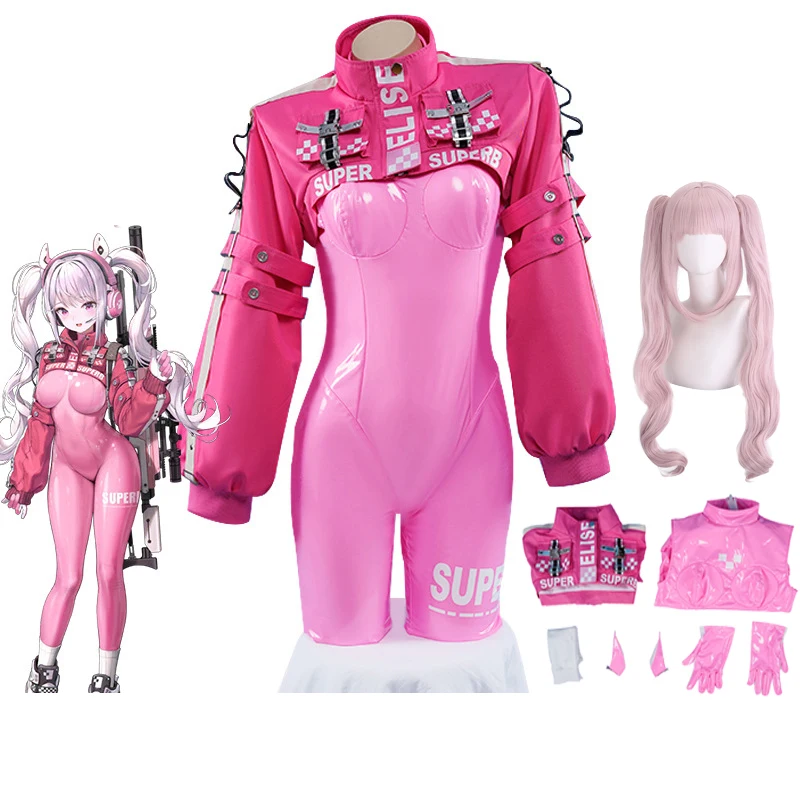 

Костюм для косплея NIKKE: богиня победы Алисы, сексуальный комбинезон из искусственной кожи, розовый пиджак, парик, набор костюмов для Хэллоуина, карнавала