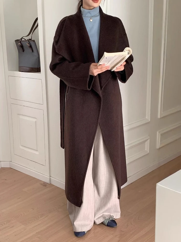 LGRQ женское минималистичное шерстяное пальто с лацканами и открытой строчкой