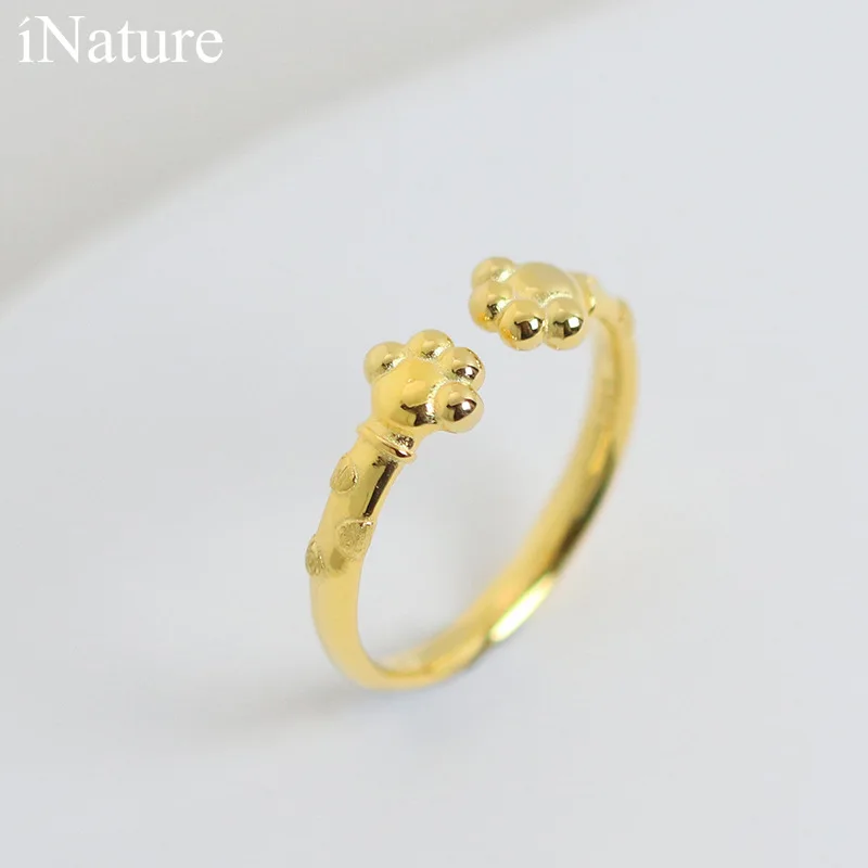 

iNature Love Hug Cute Cat Paw Print Ring 925 Sterling Silver Open Rings for Women Girls