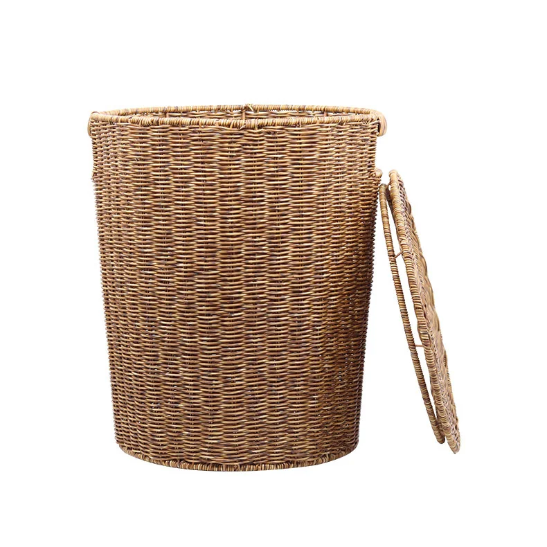 

CAMIGEL Handmade Office Living Room Home Household Garbage Bin Imitation Vine Weaving Garbage Bin with Lid
