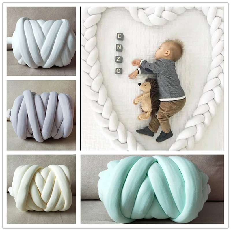 

1meter Baby Bumper Bed Iswound With Woven Braid Knot Pillow Cushion Bumper For Infant Bebe Crib Protector Cot Bumper Room Decor