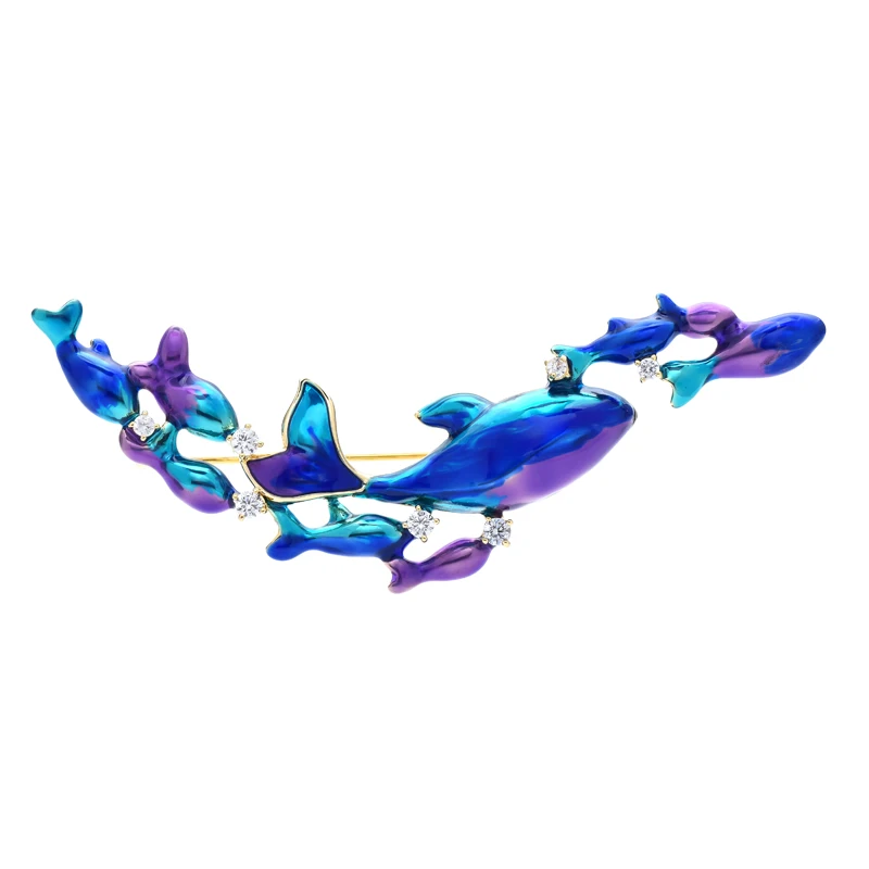 

Wuli&baby Swim Dolphin Brooches For Women Men Beauty School Of Dolphins Sea Fish Party Office Brooch Pin Gifts