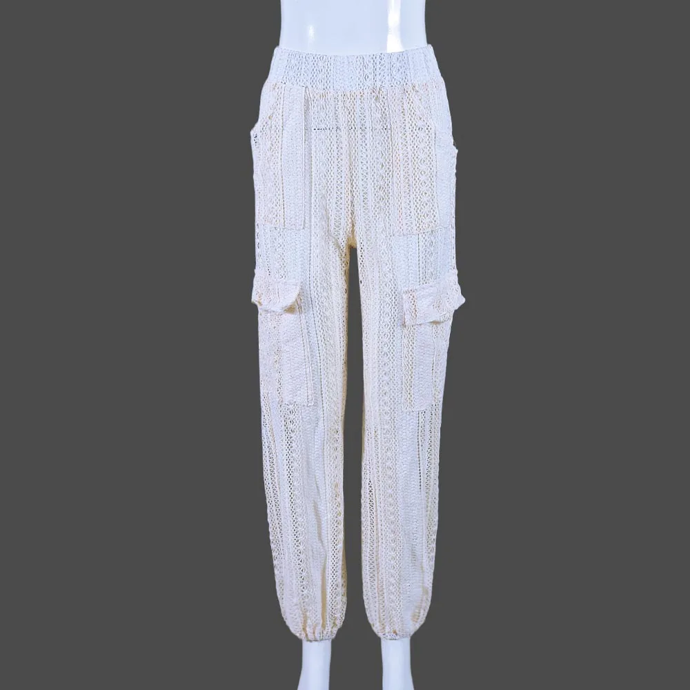 Сексуальные прозрачные брюки-карго с вырезами женские трикотажные брюки высокой