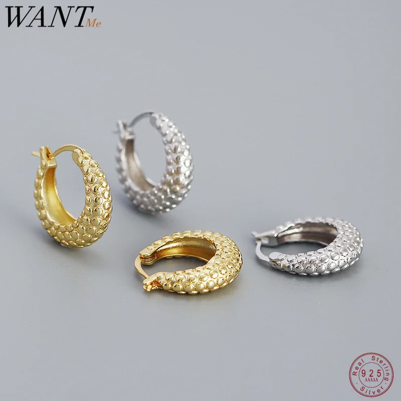 

WANTME 925 Sterling Silver Punk French Statement Gold Huggies Hoop Earrings for Women Hip Hop Charming Party Fashion Jewelry