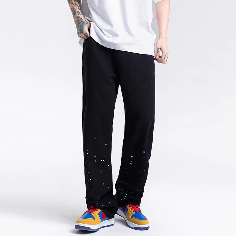 Men Jeans Loose Jeans High Street Ink Straight Loose Jeans Y2k Pants Men Korean Fashion Streetwear Men Clothing Jeans Aestethic