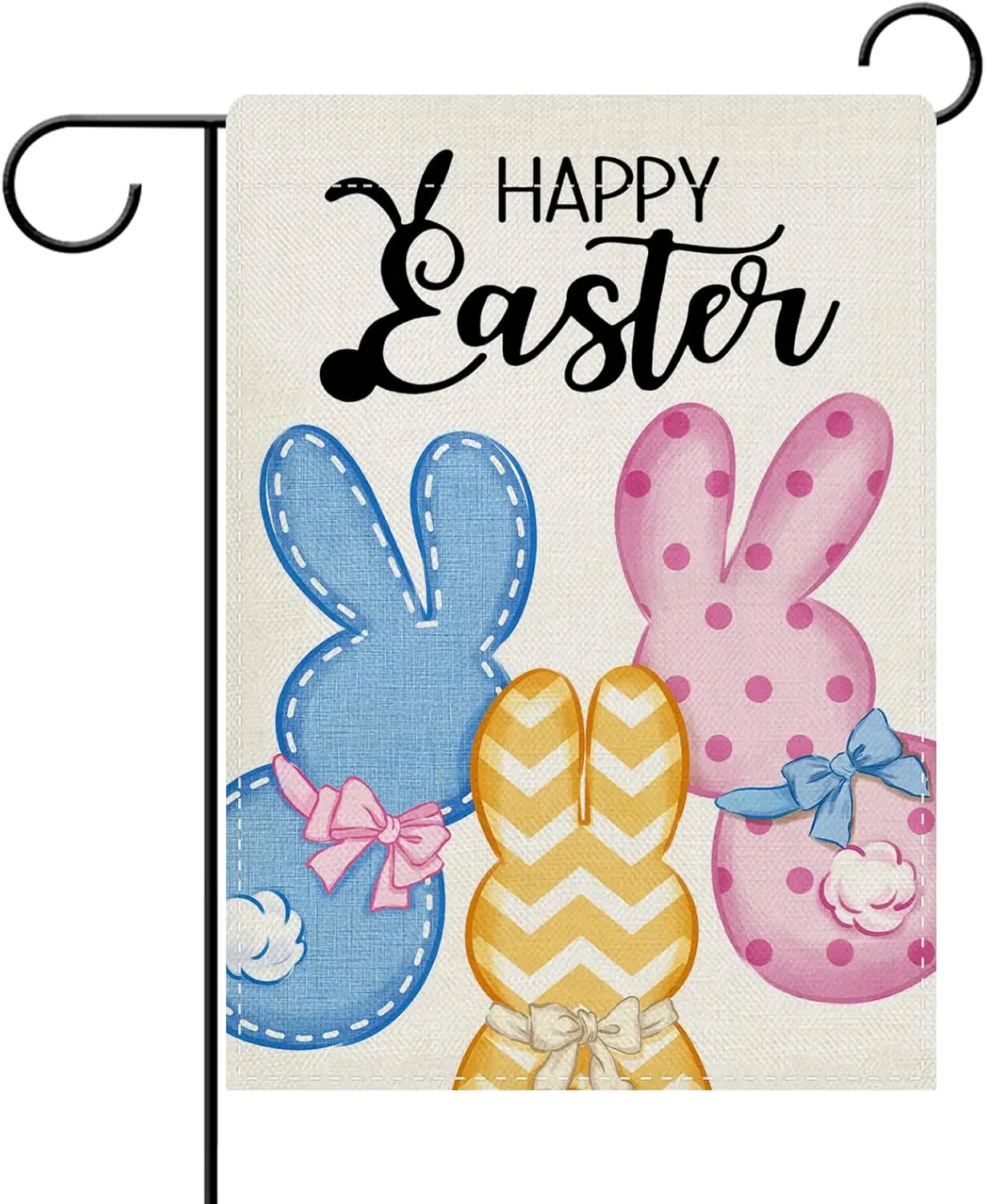 Фото Декоративный садовый флаг Dyrenson Happy Easter Peeps Bunny, красочный милый кролик для украшения двора и дома, весенний декор из мешковины IIX №1