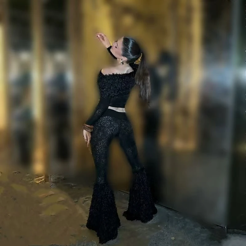 Зима 2024 новый продукт элегантный топ на одно плечо с волосатым зрелым принтом и