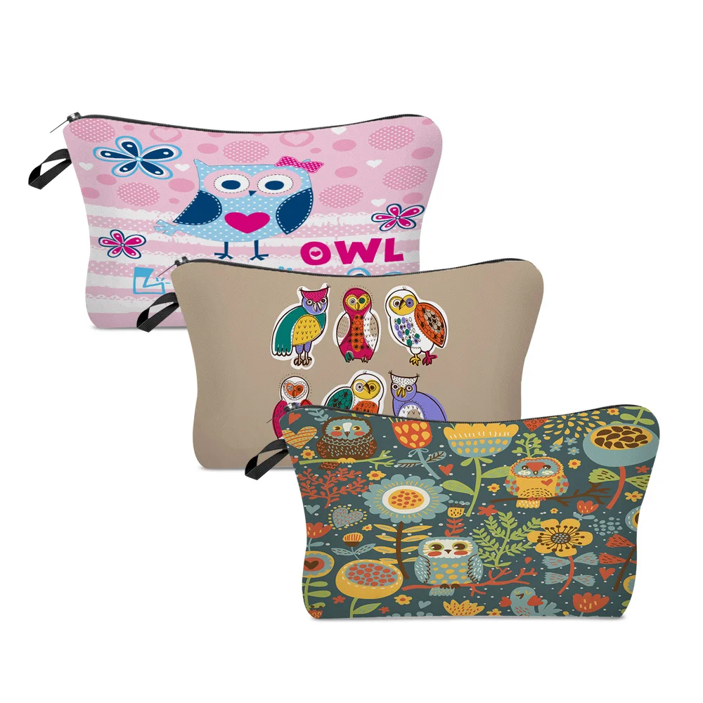 

Women Portable Cosmetic Bags Owl Bird Print Wash Bag Pouch Travel Storage Zip Toiletries Organizer Female Pocket Money Bag