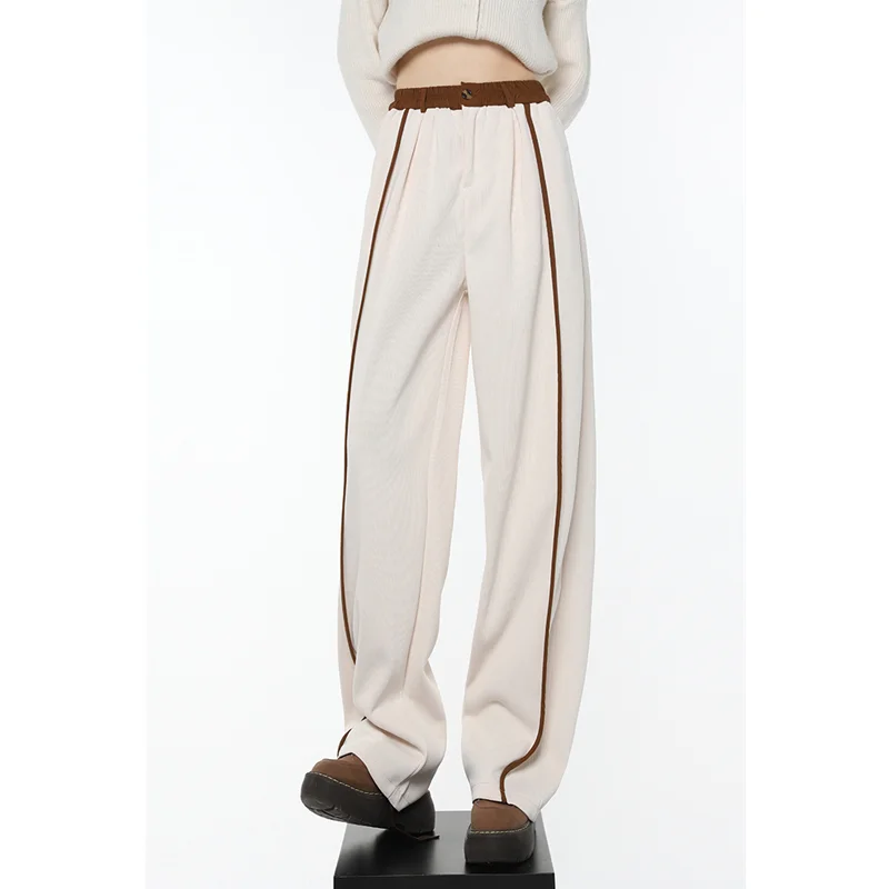 

Весенние женские брюки, абрикосовые спортивные брюки с высокой талией, прямые брюки, модная уличная одежда, Женские Мешковатые широкие брюк...