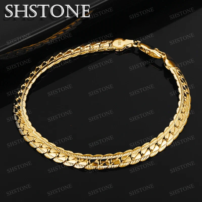 SHSTONE 18-каратное золото браслеты-цепочки с боковой цепочкой для женщин и мужчин