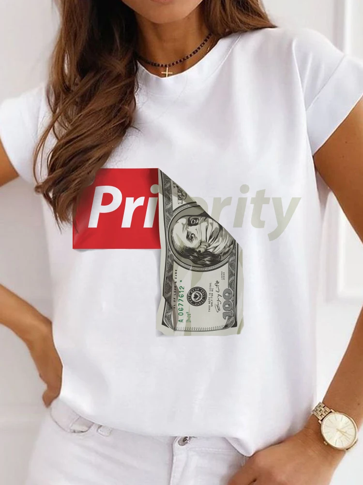 Купи T-shirt Women Fashion Priority Money Graphic T-shirts Korean Fashion Summer Funny T Shirt Graphic Tshirt Harajuku Casual White T за 191 рублей в магазине AliExpress