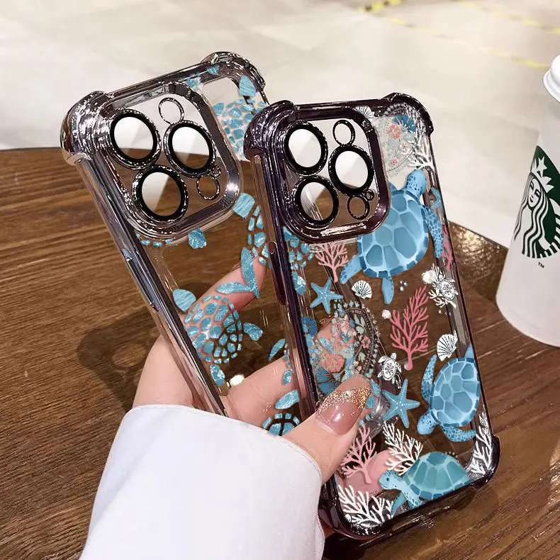 Summer Cartoon Turtle Pattern Phone Case For Infinix Hot 40i 30 30i 10s 9 Play Smart 8 7 5 Note 40 Shockproof Clear Armor Cover